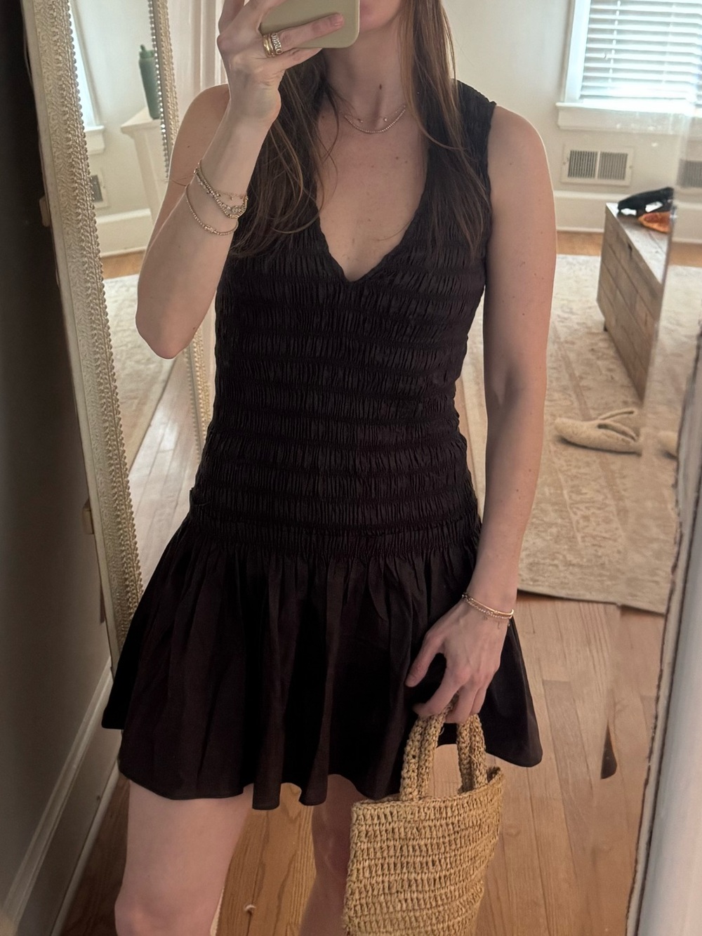 Faithfull the brand Women’s Brown V-Neck Smocked Dress S